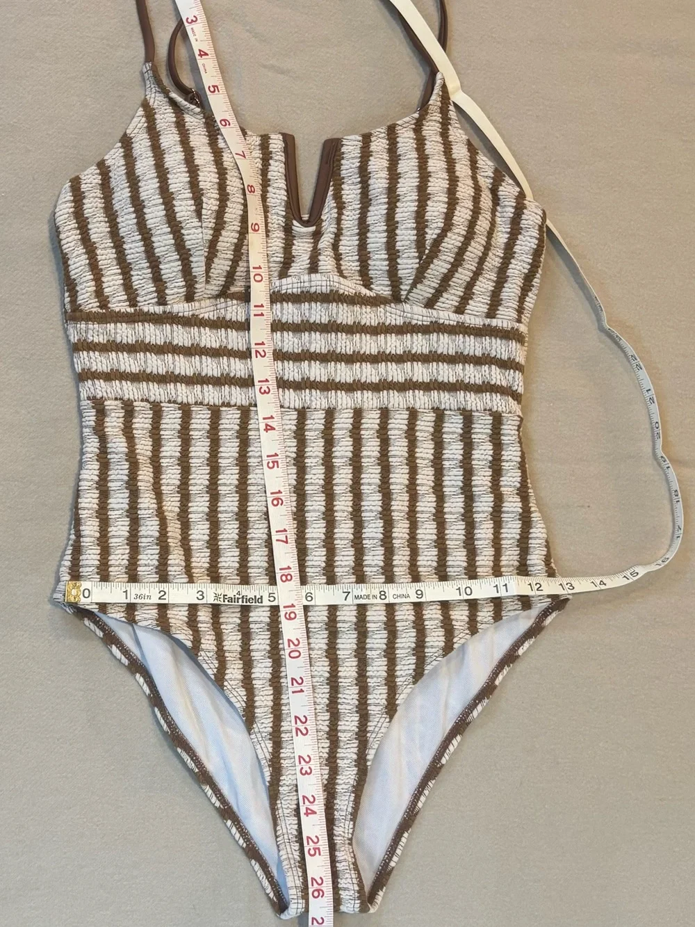 Cupshe Striped Textured One-Piece Swimsuit in Cream and Brown Size M